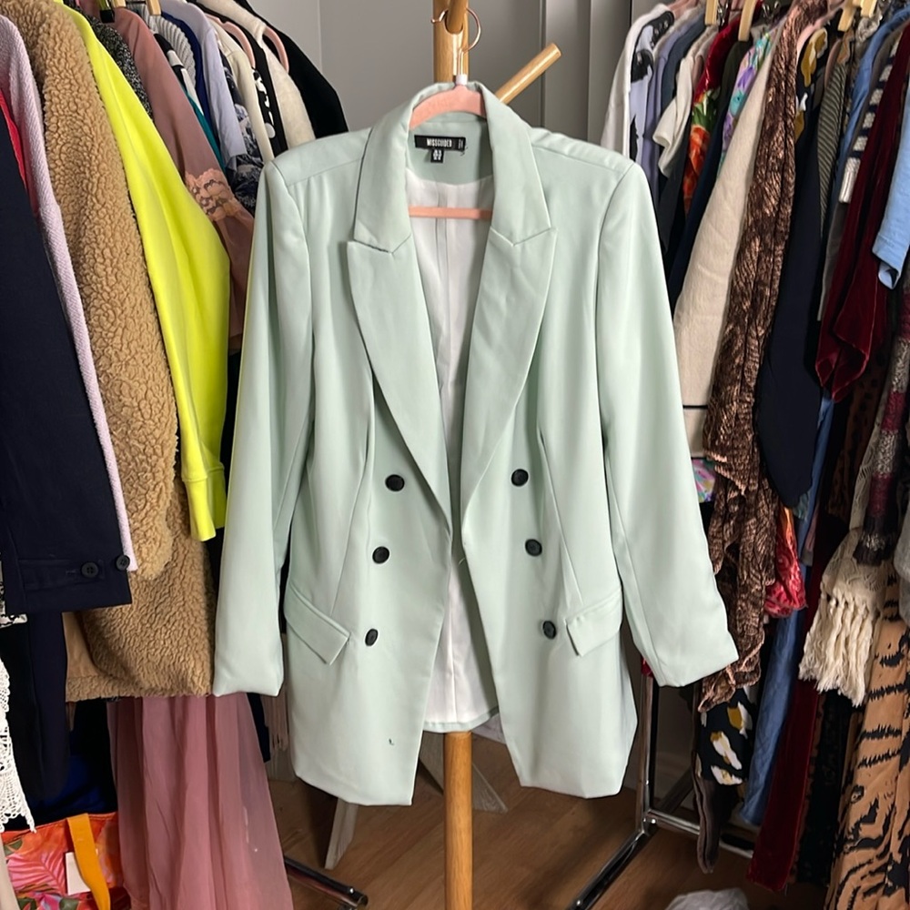Women's Mint Green Double-Breasted Blazer